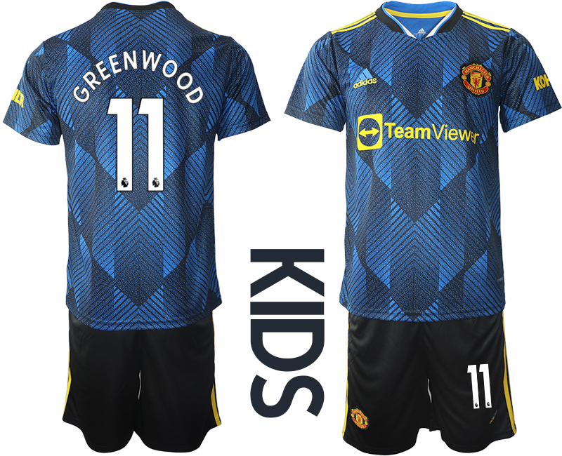 Youth 2021-2022 Club Manchester United Second away blue #11 Soccer Jersey->youth soccer jersey->Youth Jersey
